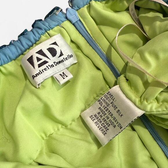 VTG Y2K Andretta Donatello Turquoise Blue Silk Beaded Swirly Formal Prom Dress - Picture 8 of 8